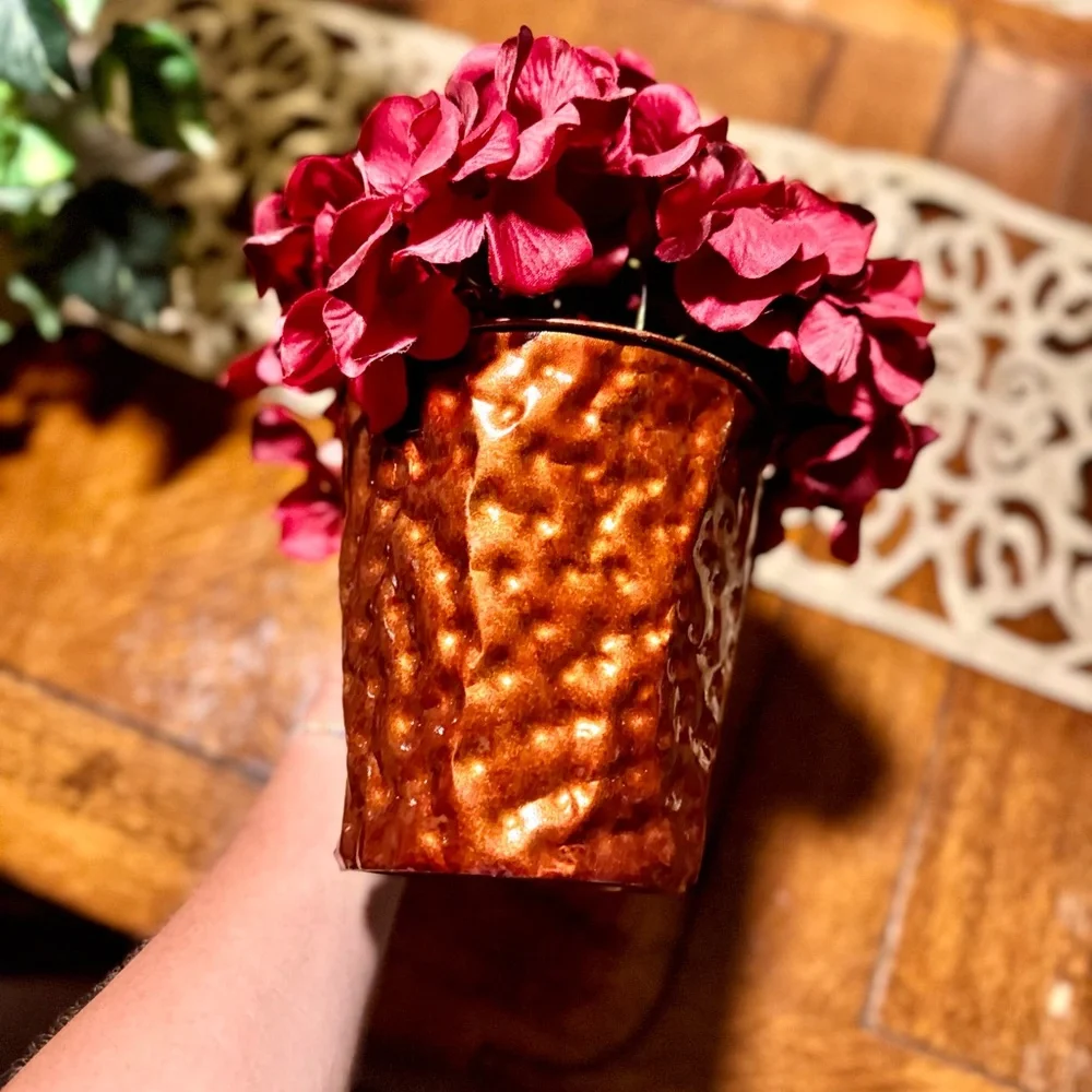 Burgundy Hydrangeas Artificial Flowers Silk Hydrangea Flower w Vase Floral Decor
